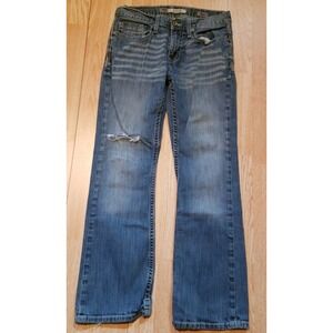 BKE Aiden Mens 30s Blue Bootleg Stretch Distressed Whiskering Denim Jeans‎